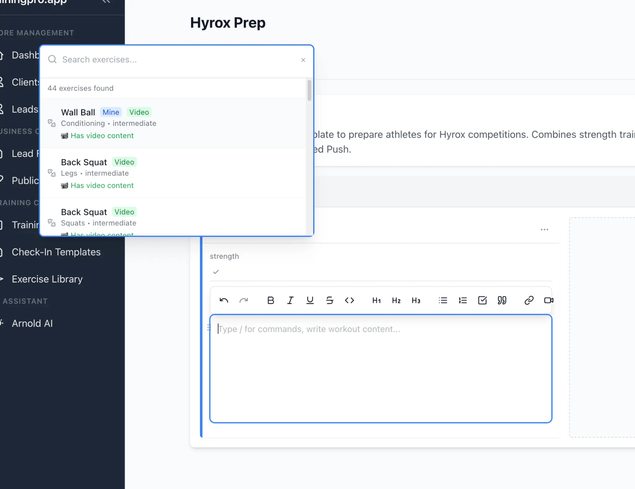 Search for Wall Ball in Exercise Library